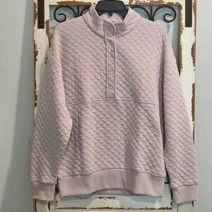 Banana Republic Womens Small Quilted Snap Mock Neck Pullover Sweatshirt Pink